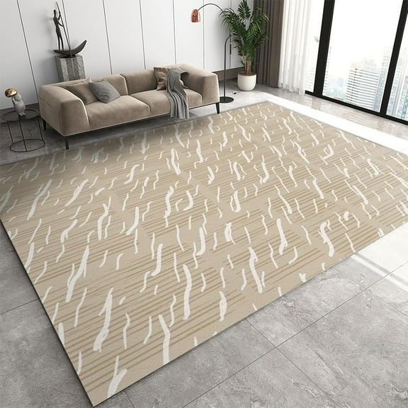 Minimalist Abstract Geometric Texture Brown Area Rug Washable Rugs For Living Room Soft Rugs For Bedroom, Non Slip Floor Throw Carpet For Apartment Bathroom Dining Room 4x5ft