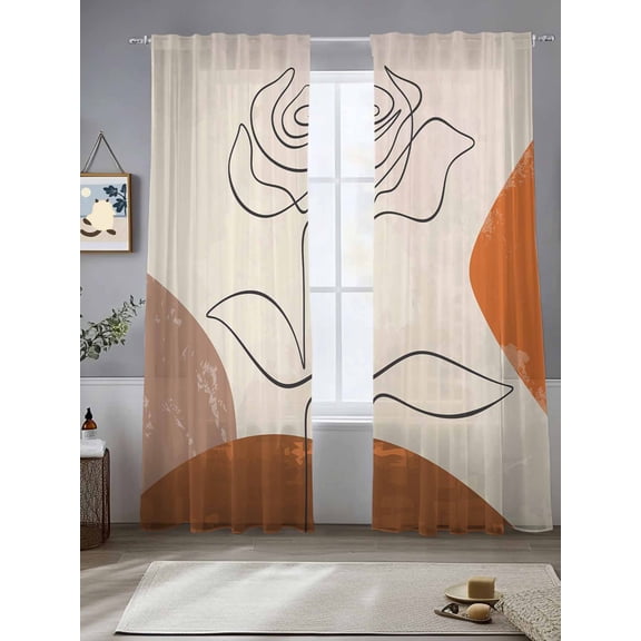 Minimalist Abstract Modern Shapes Line Art Rose Sheer Curtains 108 Inches Long 2 Panels Light Filtering Semi Sheer Window Curtains Drapes for Bedroom Living Room 52"x108" 2 Panels