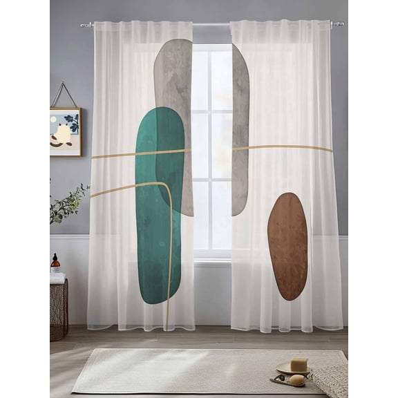 Minimalist Abstract Modern Shapes Line Art Sheer Curtains 108 Inches Long 2 Panels Light Filtering Semi Sheer Window Curtains Drapes for Bedroom Living Room 52"x108"&nbsp;2&nbsp;&nbsp;Panels