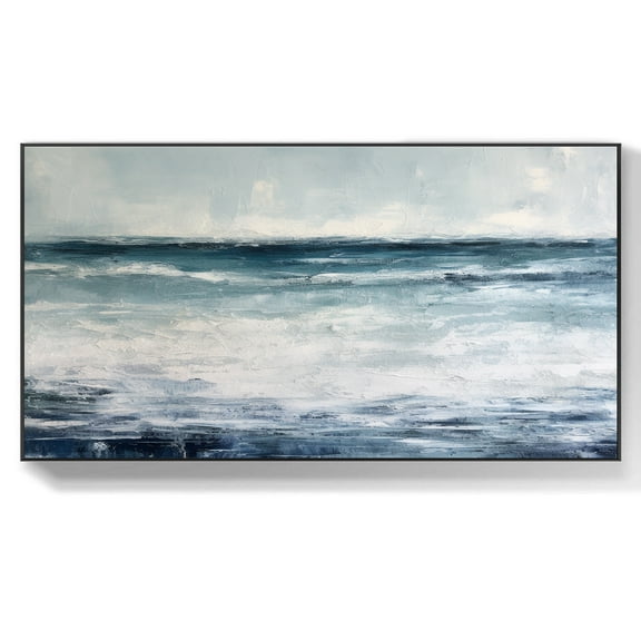 Minimalist Abstract Oil Painting of Ocean Waves Textured Seascape Art White Acrylic Wall Art Large Canvas for Living Room,Unstretched,Frameless,(41*61cm)16*32Inches