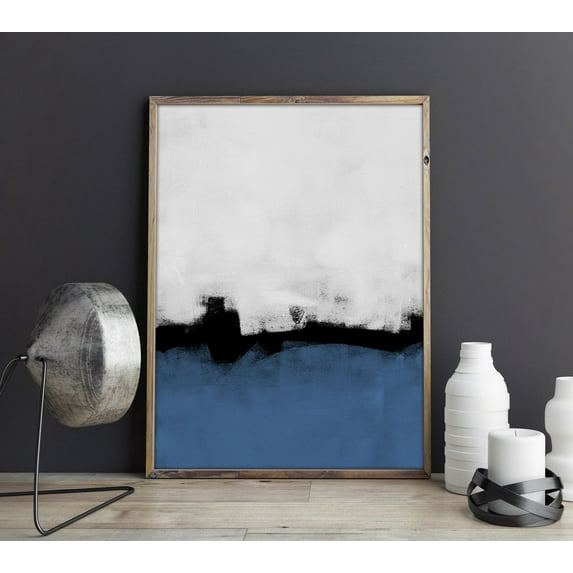 Minimalist Abstract Painting - Modern Scandinavian Art - Blue White And Black Landscape - Wall Decor - Large Able Print Wall Art, Modern Wall Decor, 12x18 UNFRAMED