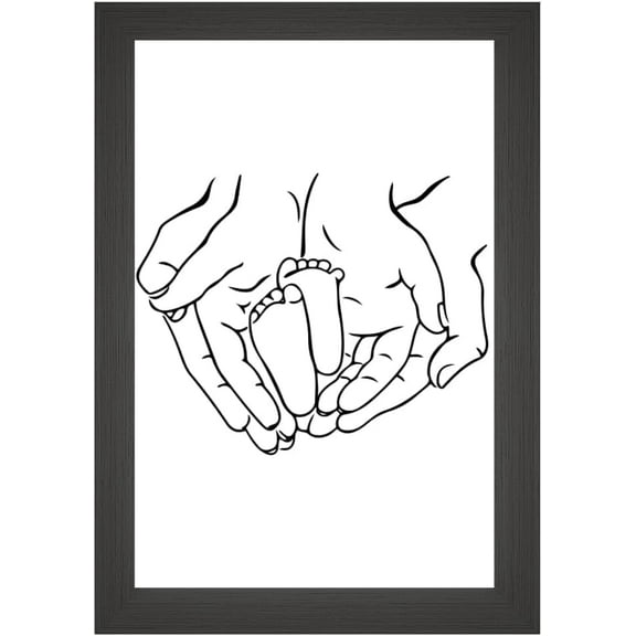 Minimalist Abstract Parents Love Line Art | Babys Feet on Parents Hand Heart Poster | 11x17 Unframed Print | Modern Home Decor & New Parent Gift