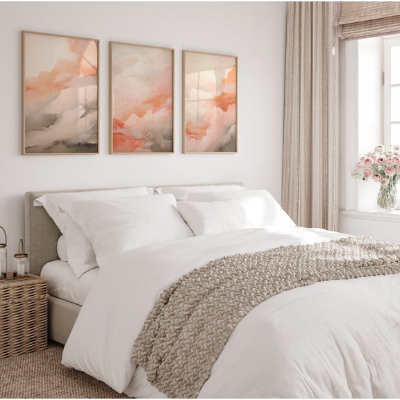 Minimalist Abstract Prints Set Pastel Pink Modern Wall Art Trio Set 3