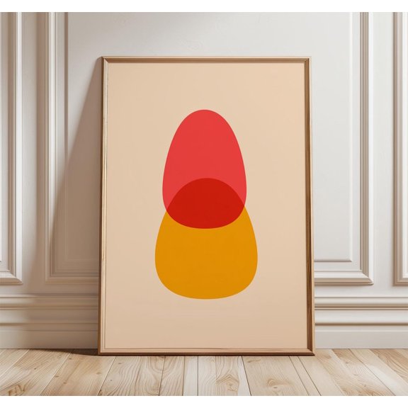 Minimalist Abstract Red And Orange Geometric Shapes Wall Art Print, Striking Modern Design Theme For Dorm Room, Office And Home Decor