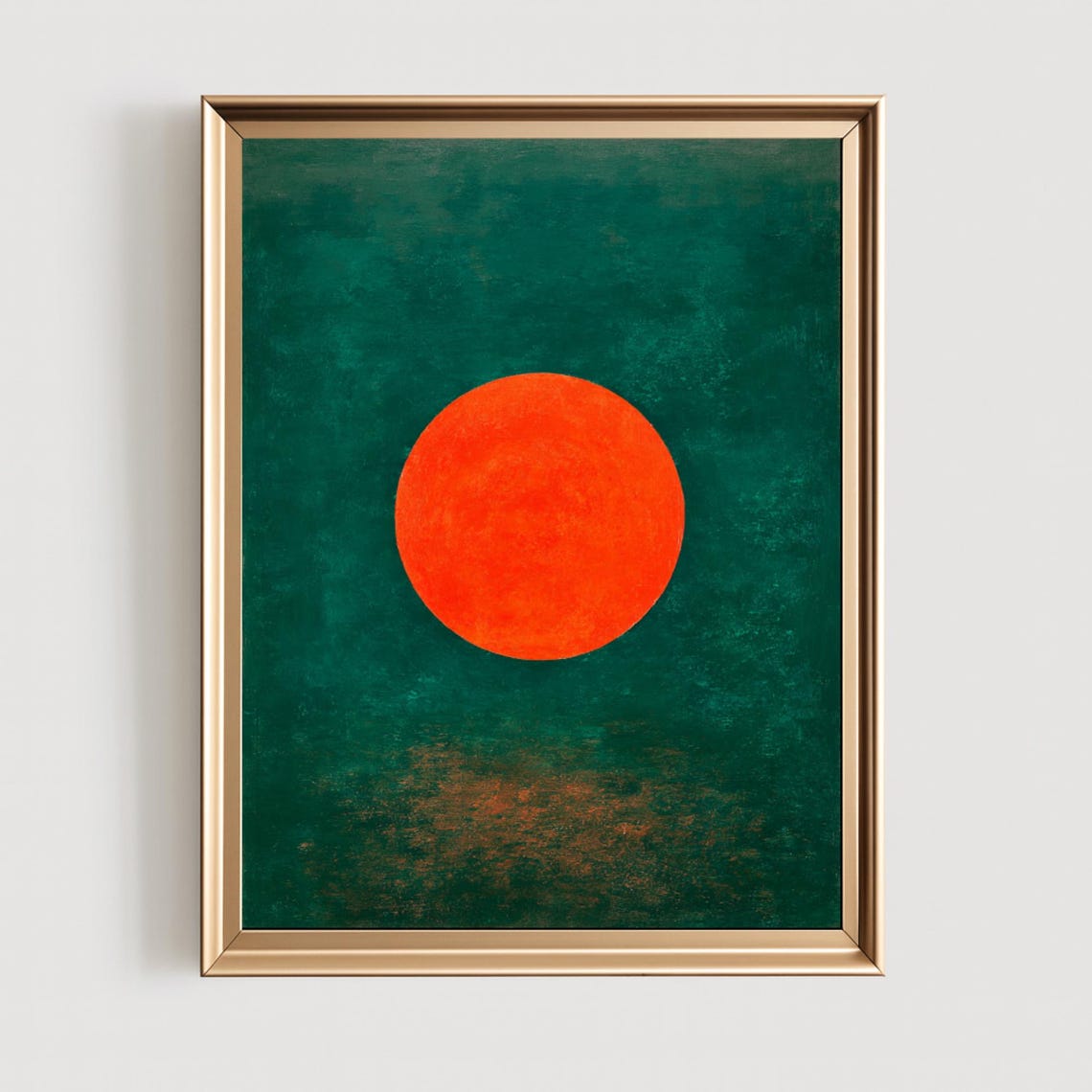 Minimalist Abstract Red Sun Art Print Modern Green & Orange Decor ...
