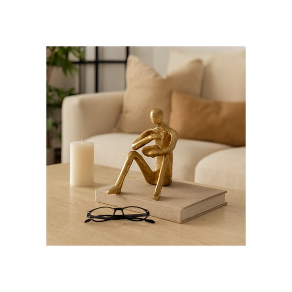 Minimalist Abstract Sitting Man Sculpture for Home Decor - Artistic Ornament Statues for Bathroom, Office, and Bookshelf Decor - Stylish Figurine for Coffee Table and Living Room Decor - 7", Gold