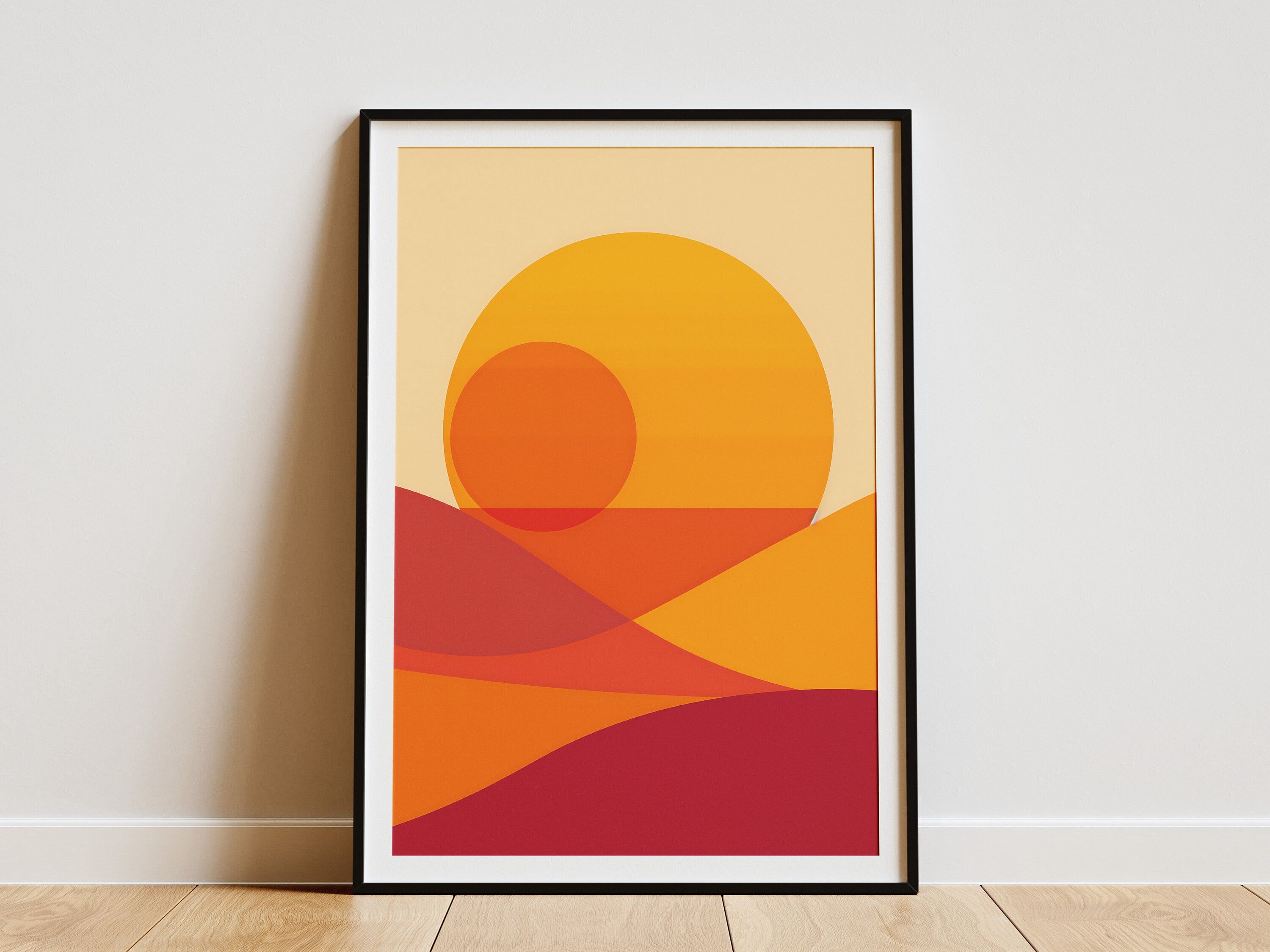 Minimalist Abstract Sunset Print Modern Wall Art Geometric Mid Century ...