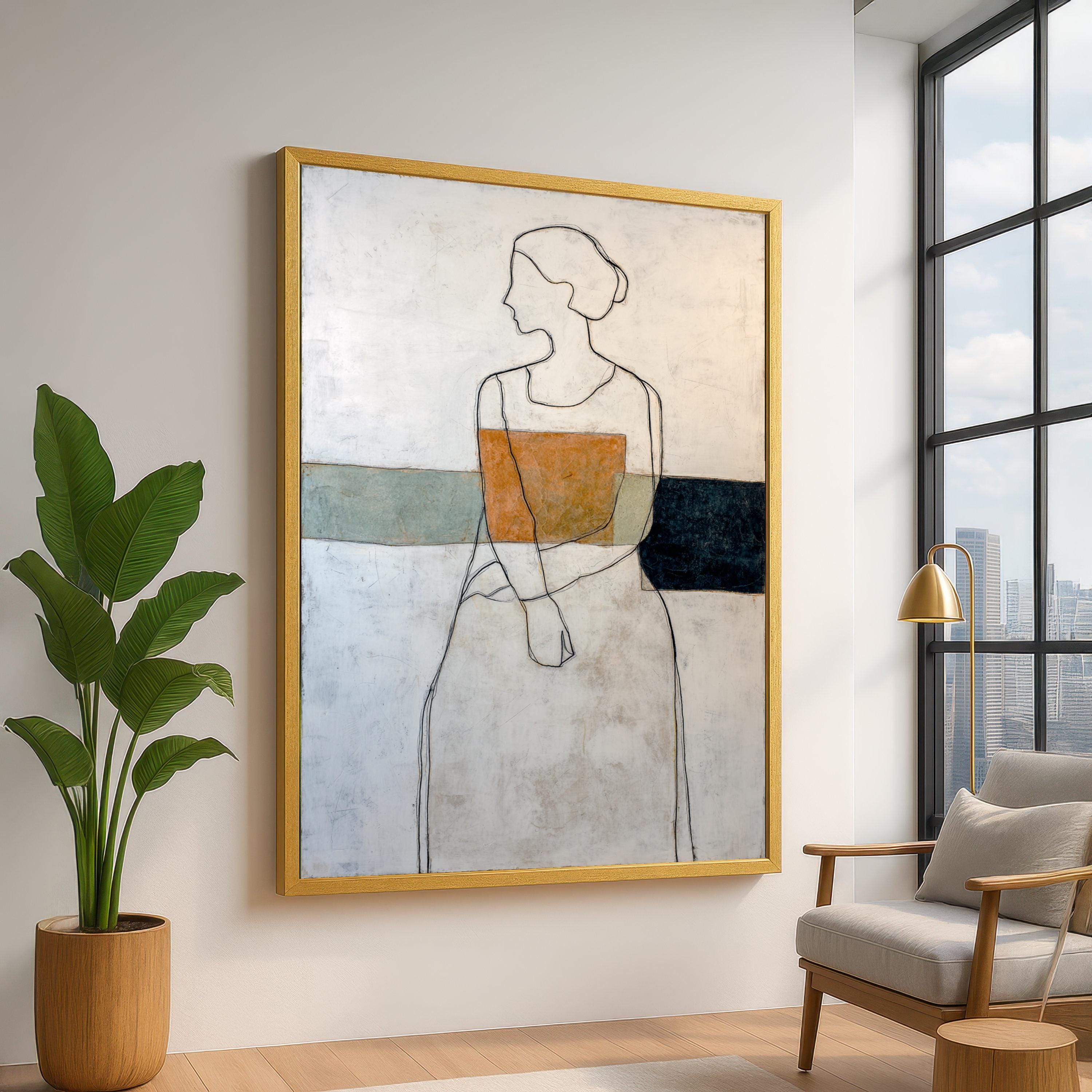 Minimalist Abstract Woman, Modern Line Art Portrait, Neutral Tones Wall ...