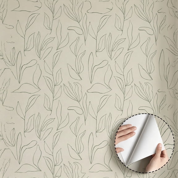 Minimalist Aesthetic Boho Green Line Leaf Wallpaper Peel and Stick Waterproof Contact Paper, Removable Self-Adhesive Wall Decor for Bedroom Living Room Cabinet Dorm Room Rental Property 17.7 * 118 in