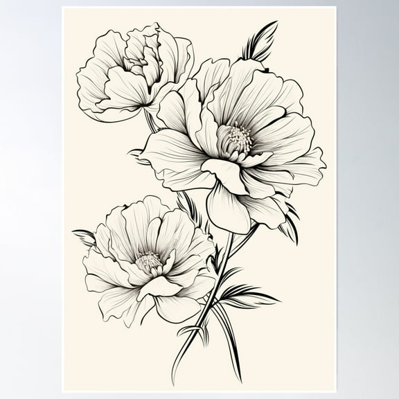 Minimalist Aesthetic Floral Design – Line Drawing Vibes Poster Wall Art, Modern Wall Decor, 8x12 UNFRAMED