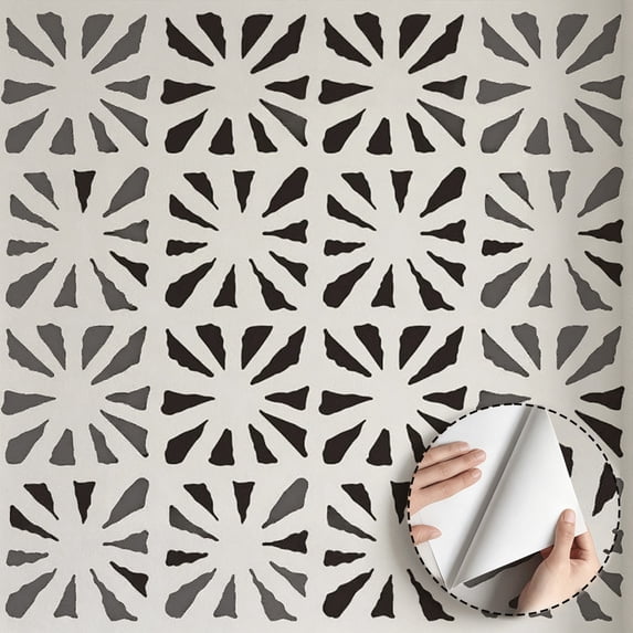 Minimalist Geometric Sunburst Wallpaper, Modern Boho Peel and Stick Wallpaper, Waterproof Self Adhesive Wall Decoration for Living Room, Bedroom, Kitchen Cabinet, Drawer, 17.7 * 118 in