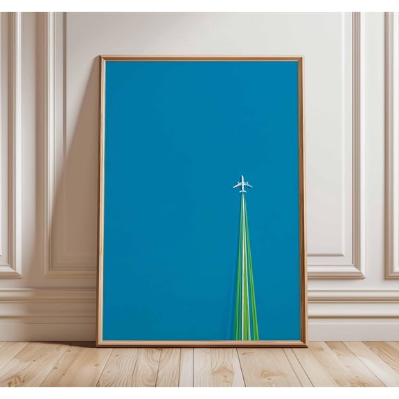 Minimalist Airplane Print, Vivid Blue Sky, Aviation Wall Art, Poster Only
