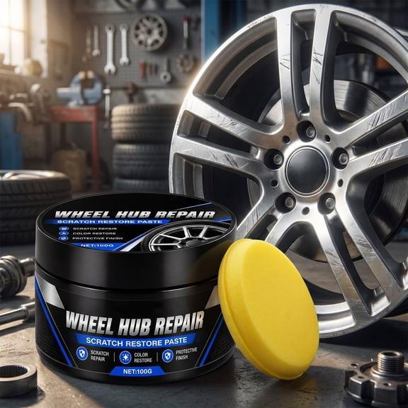 Minimalist Alloy Wheel Hub Repair Paste Kit With Polishing Sponge, Multi-Metal Rim Scuff & Oxidation Remover Cream, Compact Seasonal Holiday Vehicle Care Supplies