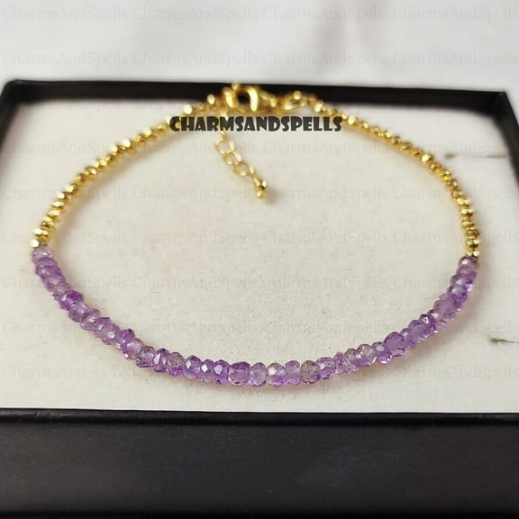 Minimalist Amethyst Bracelet -Natural Stone Dainty Bracelet- Healing Crystal Yoga Bracelet -Spiritual Protection February Birthstone Gift