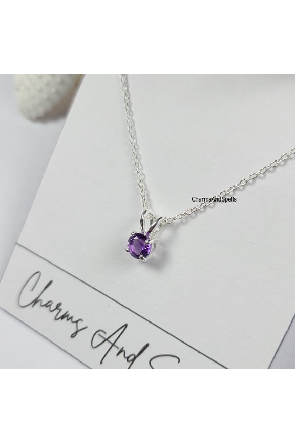 Minimalist Amethyst Necklace, February Birthstone, Faceted Amethyst Pendant, 925 Sterling Silver, Pisces Aquarius Gift, Zodiac Jewelry