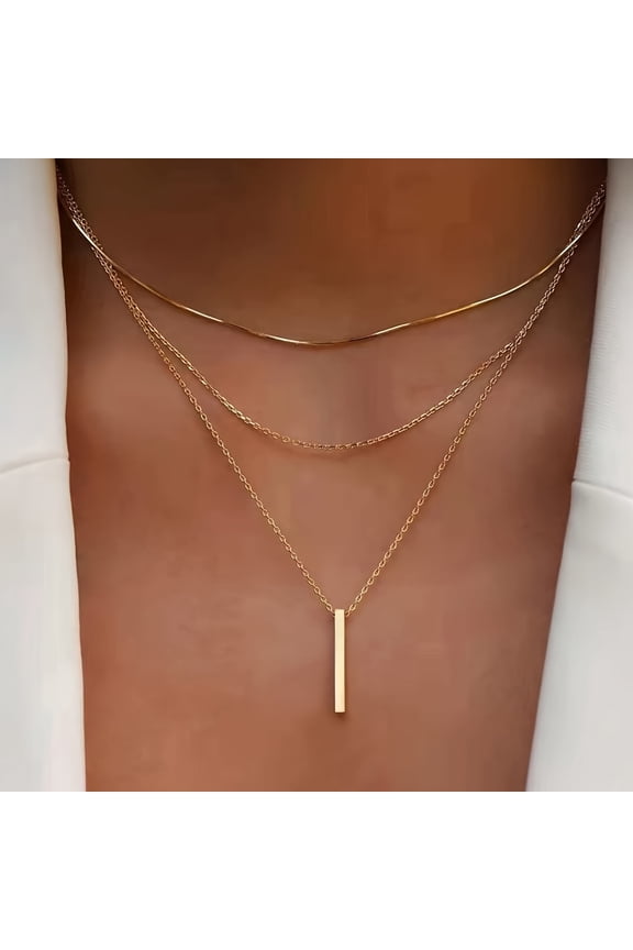 Minimalist And Sexy Three-dimensional Rectangular Pendant Rope Chain Necklace Set,Golden