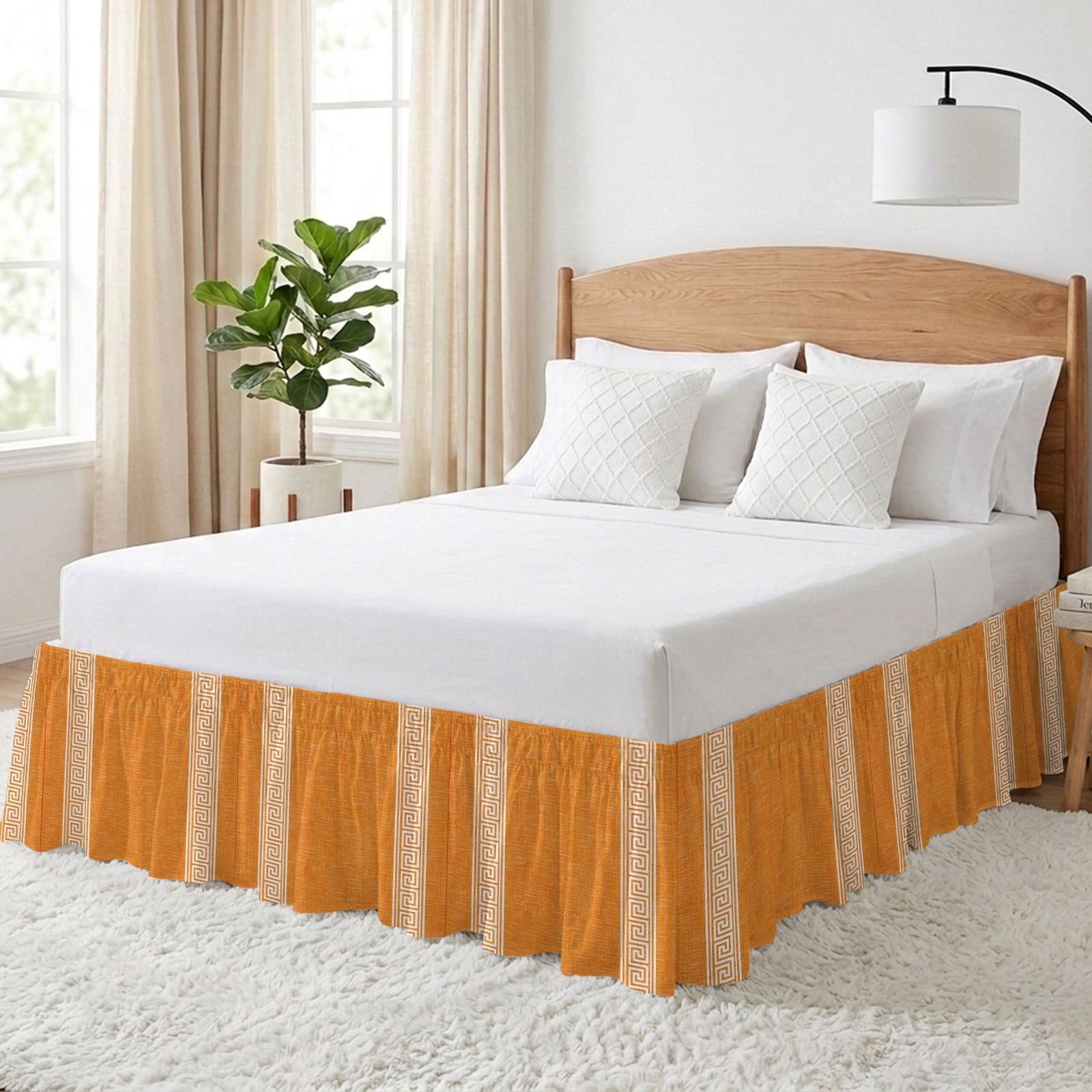 Minimalist Apricot Orange Bed Skirt King Size 16 Inch Drop, White ...
