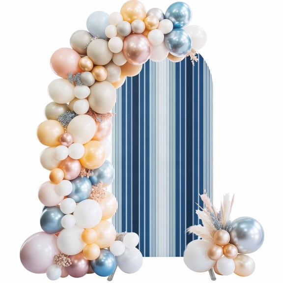 Minimalist Arch Backdrop Cover 4 FT Country Dark Blue Gradient Stripe Stretchy Elastic Arch Stand Covers Spandex Arched Background Birthday Wedding Party Decoration (No Stand)
