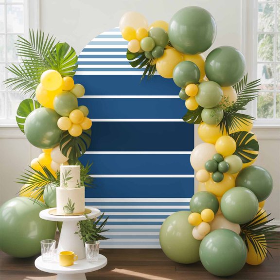 Minimalist Arch Backdrop Cover, 5FT, Country Dark Blue Gradient Stripes Spandex Arch Covers Double-Sided Backdrop for Wedding Birthday Party Photo Background Decoration