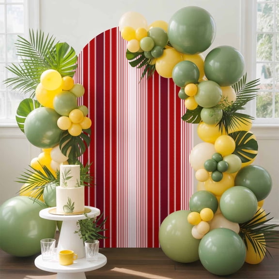 Minimalist Arch Backdrop Cover, 5FT, Red Gradient Stripes Country Farmhouse Spandex Arch Covers Double-Sided Backdrop for Wedding Birthday Party Photo Background Decoration