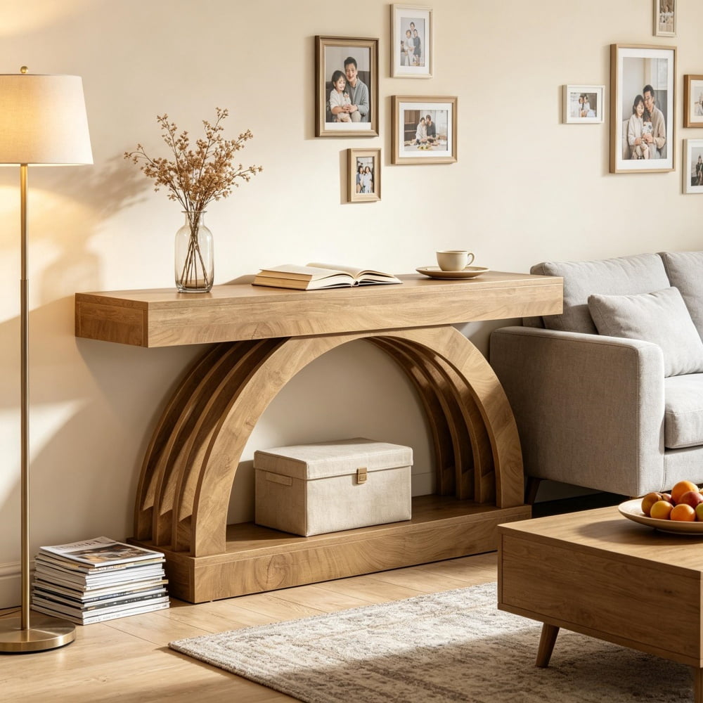 Minimalist Arched Console Table, Narrow Accent Table with Open Storage Shelf, Multi-use Entryway Sofa Table TV Stand for Home Decor
