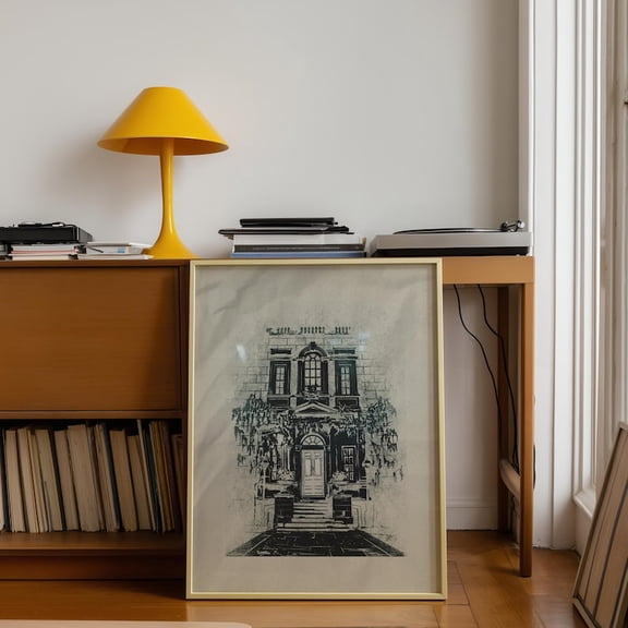 Minimalist Architectural Vintage House Sketch Wall Art Decor 8x12 UNFRAMED