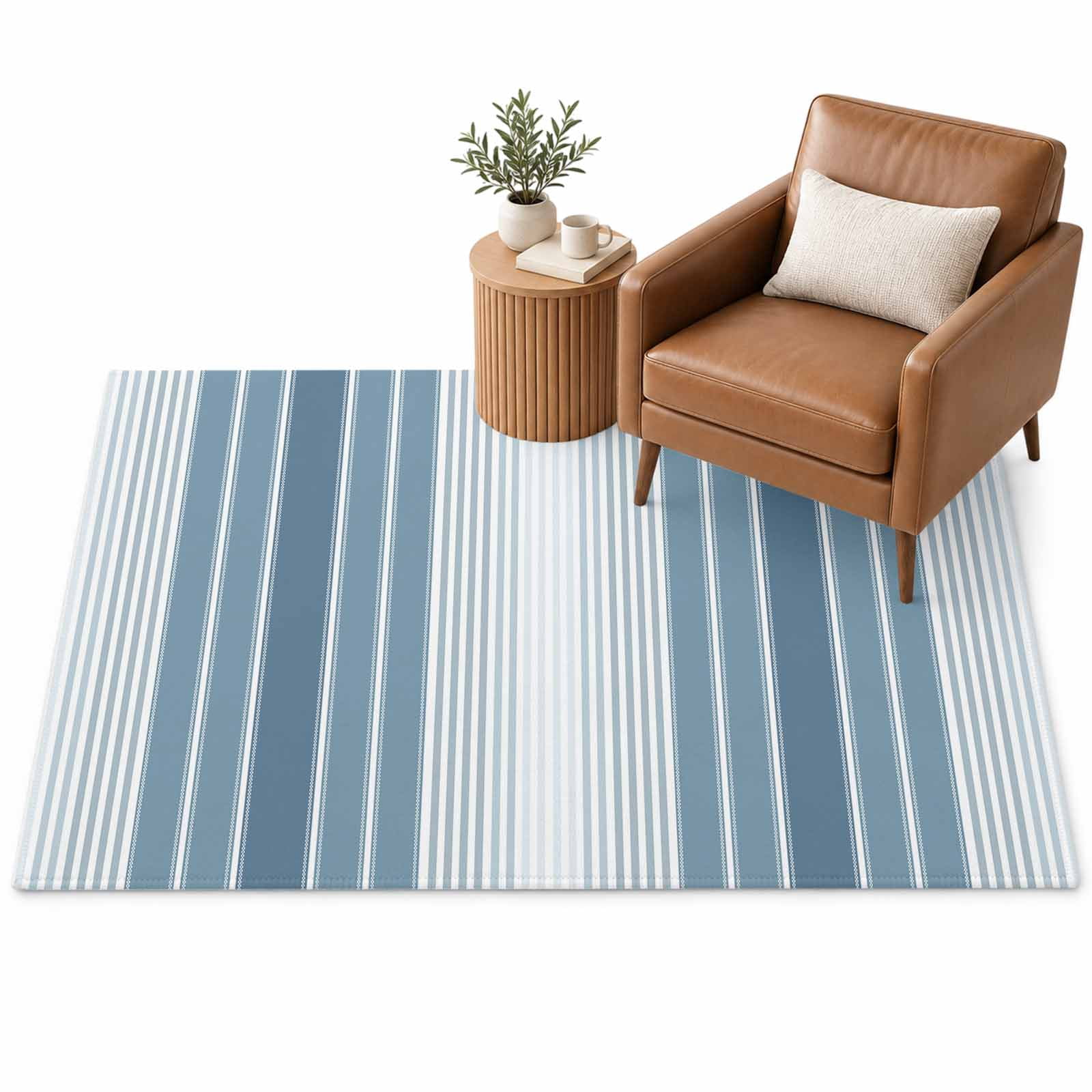 Minimalist Area Rug 3'x5', Country Haze Blue Gradient Stripe Soft Mat ...