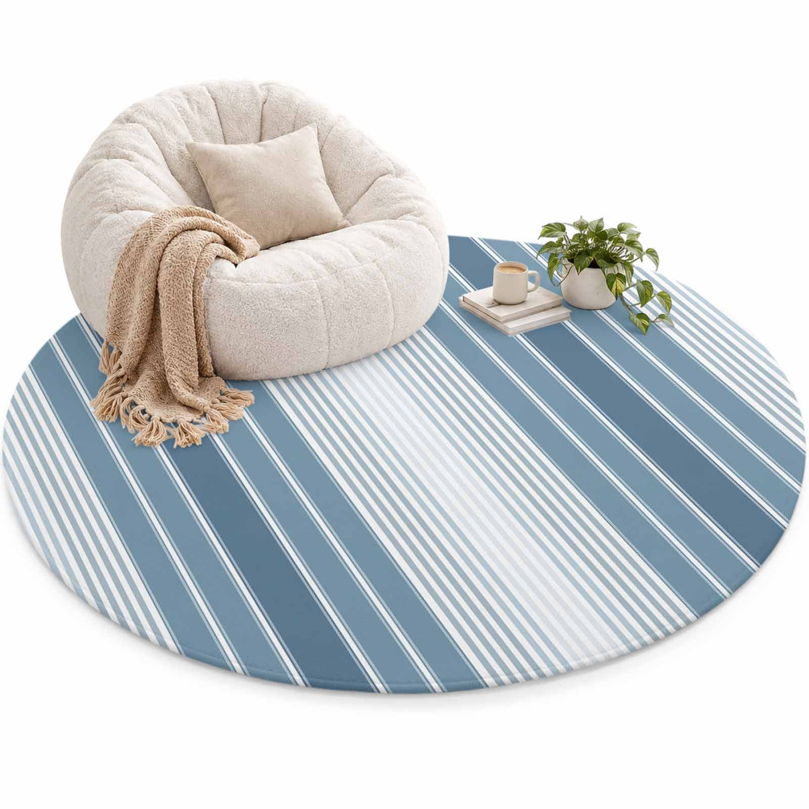 Minimalist Area Rug 6', Country Haze Blue Gradient Stripe Soft Mat Non ...
