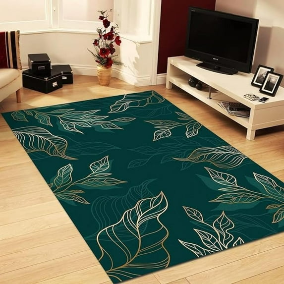 Minimalist Area Rug Gold Line Leaf Large Rugs Indoor Non Slip Washable Carpet Room Sofa Living Bedroom Home Decor Floor Mats 5x8 Non-slip Soft Living Room Modern Durable Indoor