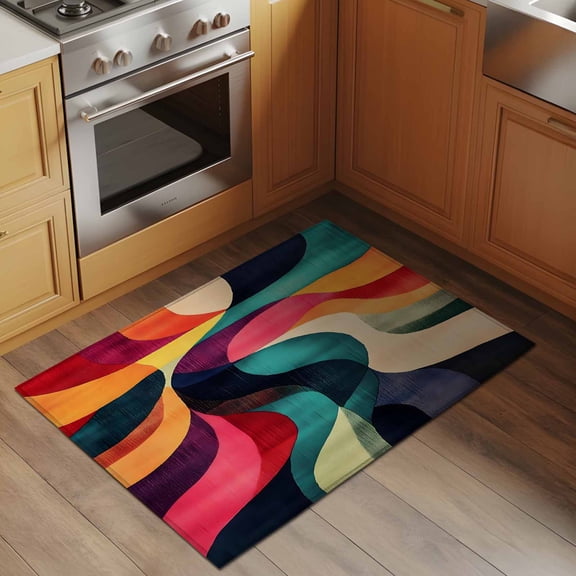 Minimalist Art 2x3 Rug for Entryway Front Door Kitchen Sink Area, Abstract Colorful Color Block Rippled Low Pile Washable Non Slip Rectangle Area Rug