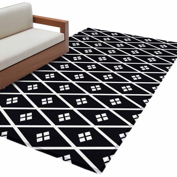 Minimalist Art Area Rug 3x5 Washable Rug Non Slip Boho Abstract Floral Lattice Black Large Area Rug Indoor Floor Carpet for Entryway Bedroom Kitchen Living Room Home Office Dining Room Nursery