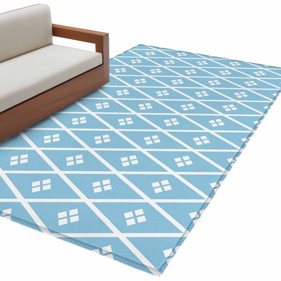 Minimalist Art Area Rug 3x5 Washable Rug Non Slip Boho Abstract Floral Lattice Light Blue Large Area Rug Indoor Floor Carpet for Entryway Bedroom Kitchen Living Room Home Office Dining Room Nursery