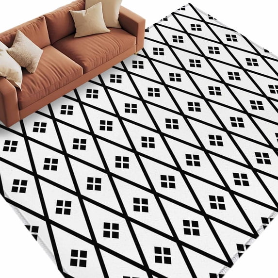 Minimalist Art Area Rug 5x7 Washable Rug Non Slip Black White Boho Abstract Floral Lattice Large Area Rug Soft Stainresistant Indoor Carpet for Living Room Bedroom Home Office Dining Room Nursery