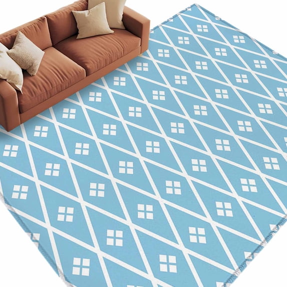 Minimalist Art Area Rug 6x9 Washable Rug Non Slip Boho Abstract Floral Lattice Light Blue Large Area Rug Soft Stainresistant Indoor Carpet for Living Room Bedroom Home Office Dining Room Nursery