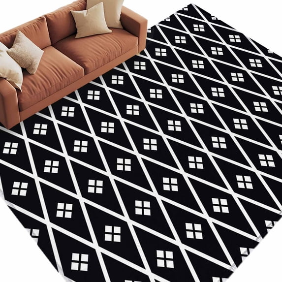 Minimalist Art Area Rug 8x10 Washable Rug Non Slip Boho Abstract Floral Lattice Black Large Area Rug Soft Stainresistant Indoor Floor Carpet for Living Room Bedroom Home Office Dining Room Nursery