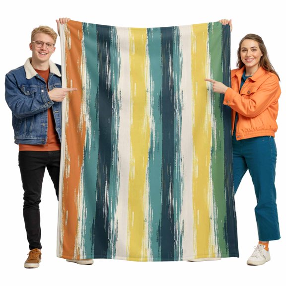 Minimalist Art Flannel Blanket for Bed,Travel and Camping, Blue Multi Color Linear Abstract Layout Super Soft Cozy Blanket for All Seasons 30"x40"