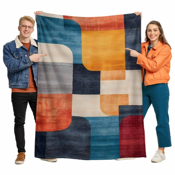 Minimalist Art Flannel Blanket for Bed,Travel and Camping, Modern Multi Color Square Color Block Super Soft Cozy Blanket for All Seasons 50"x60"