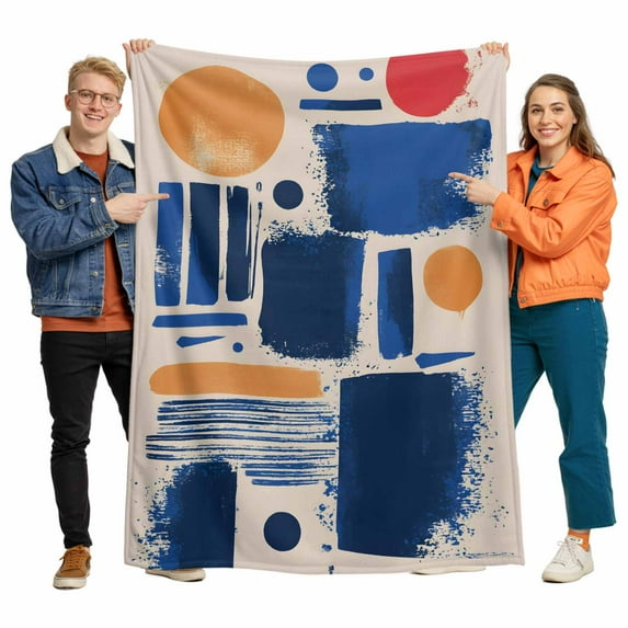Minimalist Art Flannel Blanket for Bed,Travel and Camping, Modernism Blue Color Block Striped Super Soft Cozy Blanket for All Seasons 50"x60"