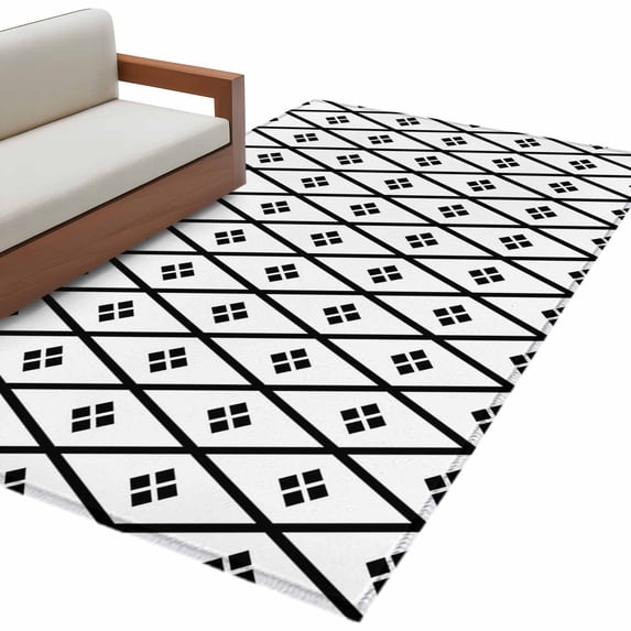 Minimalist Art Kitchen Runner Rug 2.7x5 Washable Runners for Hallway Non Slip Black White Boho Abstract Floral Lattice Large Area Rug Indoor Carpet for Bathroom Laundry Entryway Bedroom Living Room