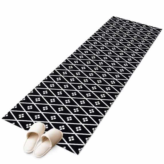 Minimalist Art Kitchen Runner Rug 2x6 Washable Runners for Hallway Non Slip Boho Abstract Floral Lattice Black Large Area Rug Indoor Floor Carpet for Bathroom Laundry Entryway Bedroom Living Room