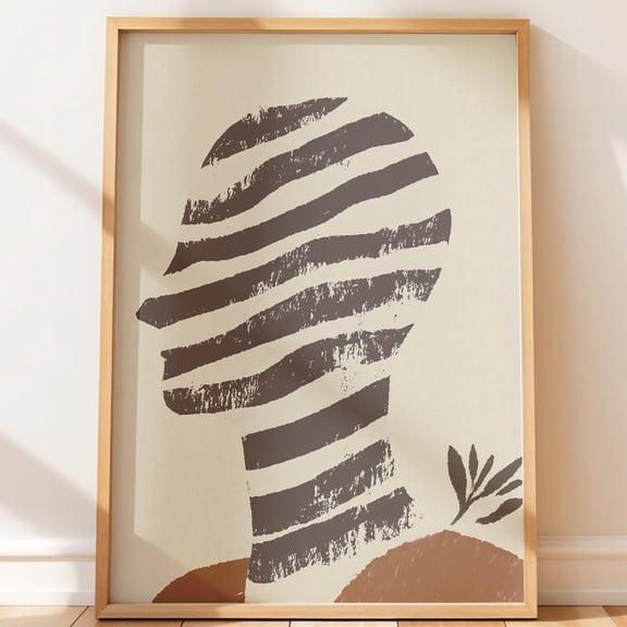 Minimalist Art Modern Linocut Style Human Profile Earthy Contemporary Mid Century Design Neutral Tone Textured Graphic, Unframed Poster