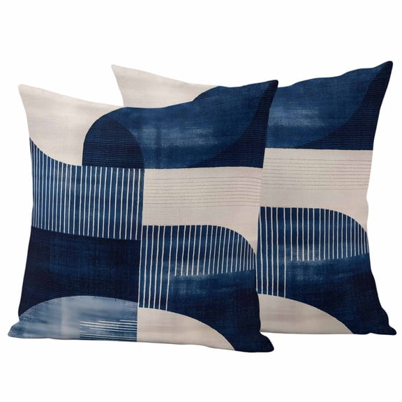 Minimalist Art Outdoor Pillow Covers 24"x24" Set of 2, Blue Toned Circular Color Block Waterproof Throw Pillow Covers for Patio Furniture, Decorative Cushion Covers for Porch