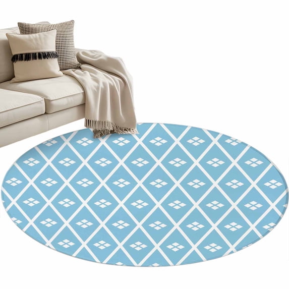 Minimalist Art Round Rug 3ft Washable Circle Entryway Rugs Non Slip Boho Abstract Floral Lattice Light Blue Area Rug Indoor Carpet for Bedroom Kitchen Living Room Home Office Dining Room Nursery