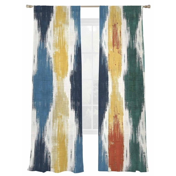 Minimalist Art Sheer Curtains for Living Room Bedroom, Light-filtering Sheer Curtain, Modernism Multi Color Line Stripe Rod Pocket Voile Window Treatment Drapes, 52’’Wx96’’L, 2 Panels Set