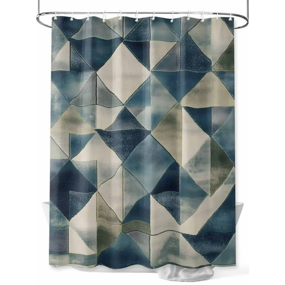 Minimalist Art Shower Curtain Set ，Waterproof Fabric Shower Curtains Blue Gray Geometric Abstract Shower Curtains for Bathroom,Bathroom Decor 60"x72"