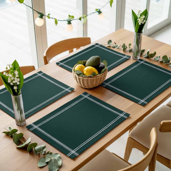 Minimalist Art Solid Dark Green Placemats Set of 4,Wipeable Washable Table Mats for Dining Tables, Plain Single Pure Color Place Mats for Kitchen Event Party Tabletop Decor