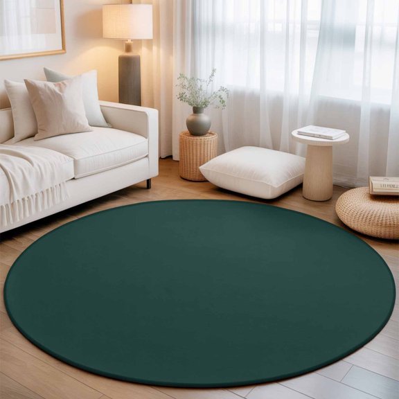 Minimalist Art Solid Dark Green Round Rug 5ft Plain Single Pure Color Washable Area Rugs for Living Room Bedroom Entryway Non Slip Entrance Door Mat Indoor Floor Carpet