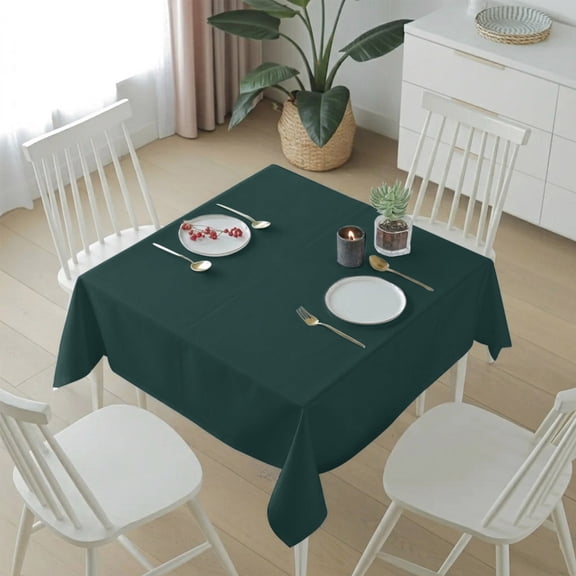Minimalist Art Solid Dark Green Table Cloth 54x54in, Waterproof Square Tablecloth Wipeable Tablecloths Plain Single Pure Color Table Covers for Dining Tables Party Indoor Outdoor