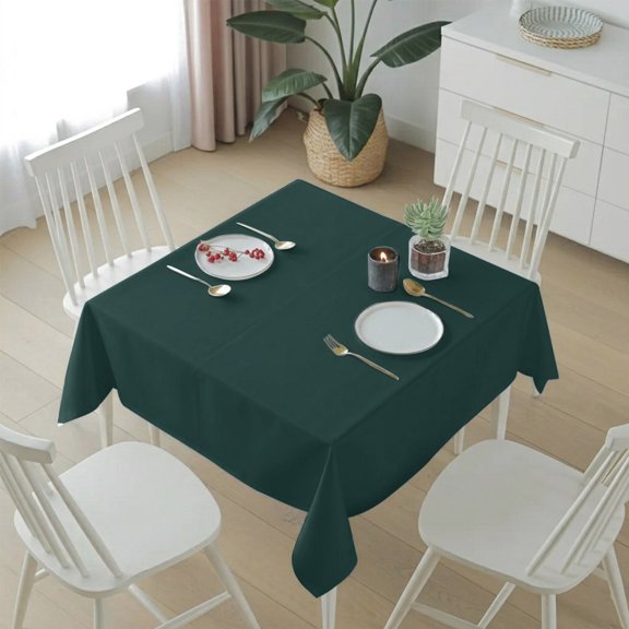 Minimalist Art Solid Dark Green Table Cloth 60x60in, Waterproof Square Tablecloth Wipeable Tablecloths Plain Single Pure Color Table Covers for Dining Tables Party Indoor Outdoor