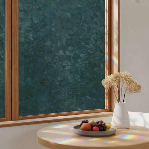 Minimalist Art Solid Dark Green Window Privacy Film,Heat Control Sun Blocking Static Cling Rainbow Film,Plain Single Pure Color Non-Adhesive Glass Sticker Door Window Tint,17.7" x 39.3"